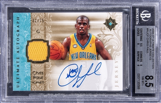 2006-07 Upper Deck Ultimate Collection "Autograph Jerseys" #AUCP Chris Paul Signed Jersey Rookie Card (#31/75) - BGS NM-MT+ 8.5/BGS 10
